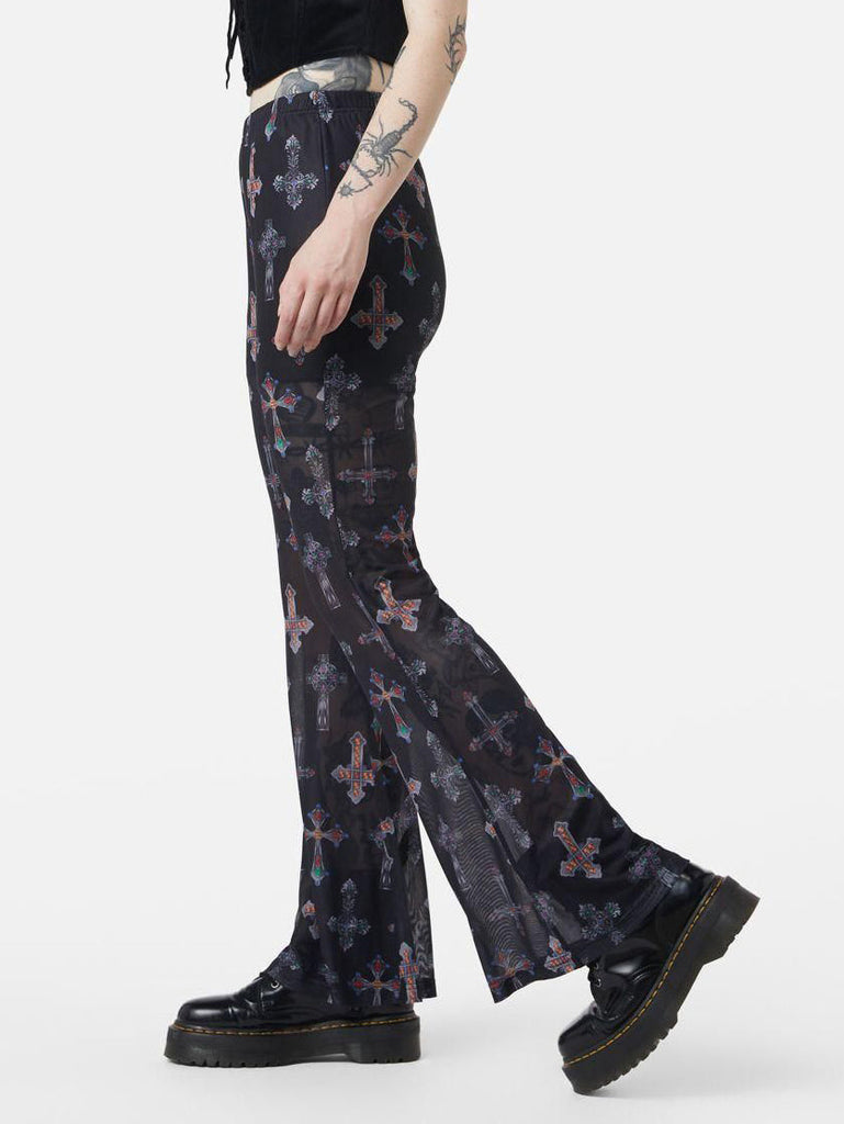 Fun Halloween Printed Mesh Flared Pants