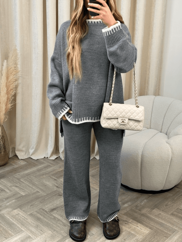 Pull et pantalon tricotés avec bordure en point de couverture