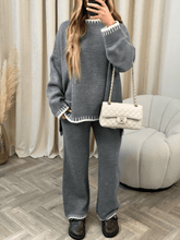 Laden Sie das Bild in den Galerie-Viewer, Blanket Stitch Trim Knitted Jumper And Trousers