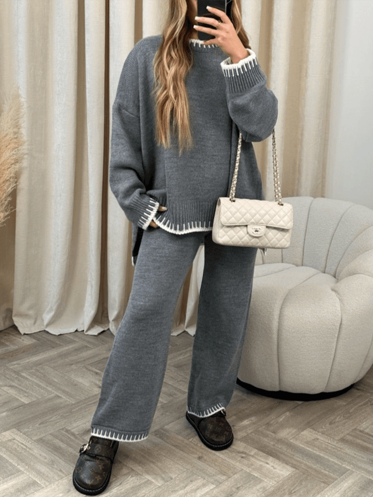 Pull et pantalon tricotés avec bordure en point de couverture