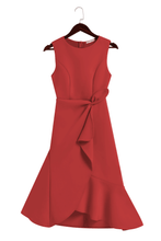Load image into Gallery viewer, Red Sleeveless Midi Elegant A-line Dress with Waist Twist for Day-to-Night