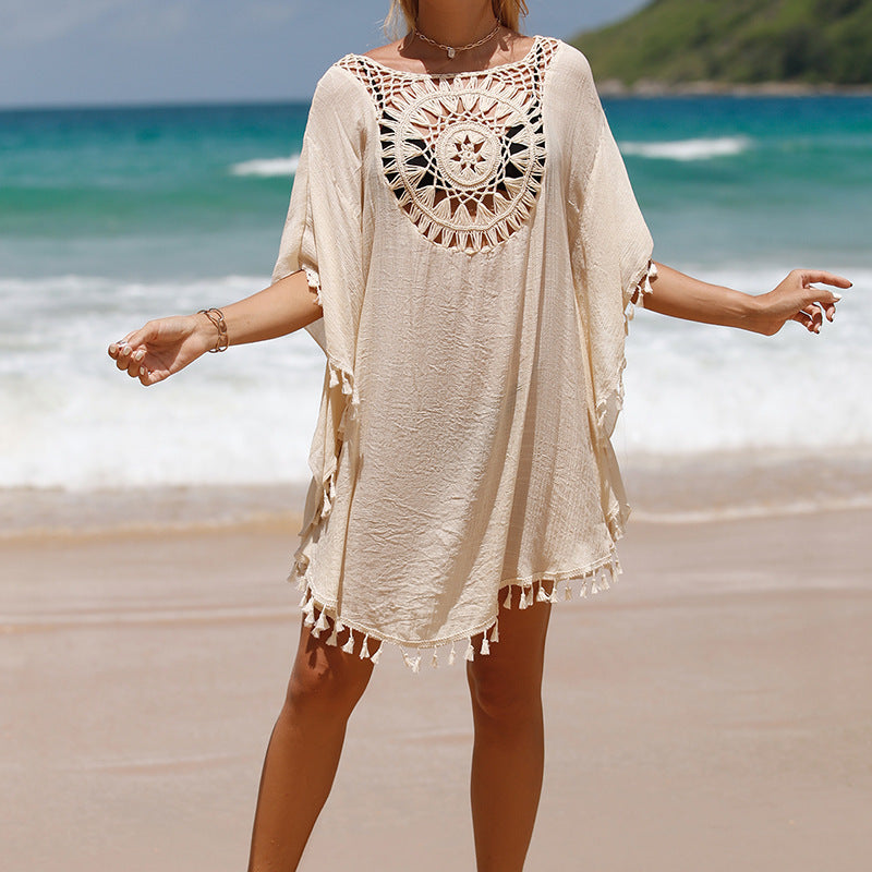 Hand Crochet Loose Fringe Sunflower Beach Blouse Cover Up