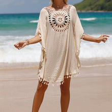 Load image into Gallery viewer, Hand Crochet Loose Fringe Sunflower Beach Blouse Cover Up