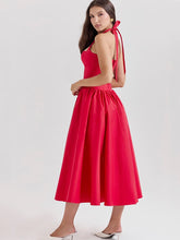 Görseli Galeri görüntüleyiciye yükleyin, Halter Neck Midi Dress with Side Slit - Scarlet Red