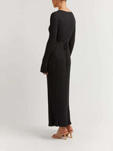 画像をギャラリービューアに読み込む, V Neck Flounce Sleeve Pit Strip Knitting Maxi Dress