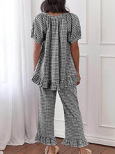 Carica l&#39;immagine nel visualizzatore di Gallery, Casual Ruffled Plaid Print Shirt Pajama Set