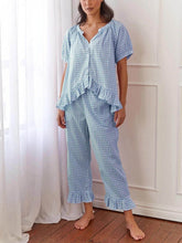 Carica l&#39;immagine nel visualizzatore di Gallery, Casual Ruffled Plaid Print Shirt Pajama Set