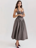 Halter Neck Midi Dress with Side Slit - Smoky Gray