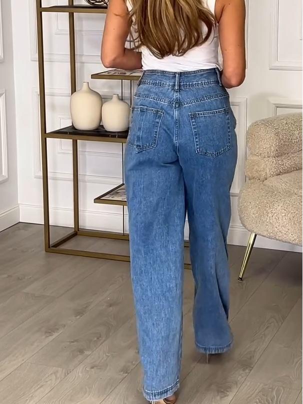 High-Rise Washed Loose Straight Jeans