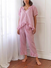 Carica l&#39;immagine nel visualizzatore di Gallery, Casual Ruffled Plaid Print Shirt Pajama Set