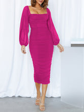 Load image into Gallery viewer, Mesh Pleated Long-Sleeve Midi Dress