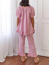 Carica l&#39;immagine nel visualizzatore di Gallery, Casual Ruffled Plaid Print Shirt Pajama Set