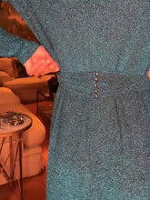 Load image into Gallery viewer, Blue Lurex Deep V-Neck Maxi Dress