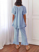 Carica l&#39;immagine nel visualizzatore di Gallery, Casual Ruffled Plaid Print Shirt Pajama Set