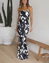 Load image into Gallery viewer, Satin Geometric Print Off Shoulder Maxi Dress