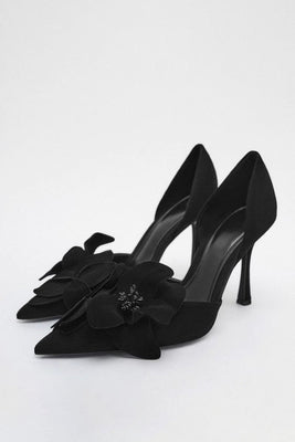 Flower Embellished Pointed High Heels