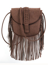 Load image into Gallery viewer, Woven Semi Circular Leather Tassel Crossbody Bag