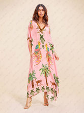 Carregar imagem no visualizador da galeria, Unique Drop Shoulder Sleeve Coconut Tree Printed Dress