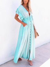 Carica l&#39;immagine nel visualizzatore di Gallery, Button Cotton Linen Perfect Beach Boho Maxi Dress