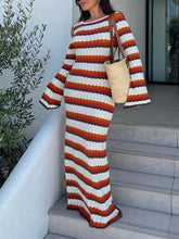 Load image into Gallery viewer, Zigzag Pattern Crochet Open Back Maxi Dress