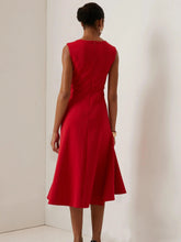 Load image into Gallery viewer, Red Sleeveless Midi Elegant A-line Dress with Waist Twist for Day-to-Night
