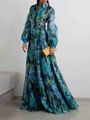 Exquisite Abstract Floral Print Long-Sleeved Shirt