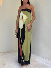 Lataa kuva Galleria-katseluun, Fashion Contrast Sleeveless Off Shoulder Printed Maxi Dress