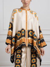 Lataa kuva Galleria-katseluun, Satin Exquisite Flower Print Bat Sleeve Shirt