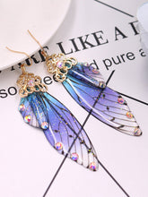 Görseli Galeri görüntüleyiciye yükleyin, Butterfly Wing Blue Rhinestone Cicada Wing Crystal Earrings