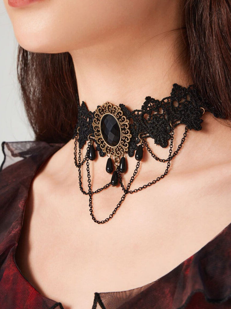 Dark Halloween Lace Rose Necklace