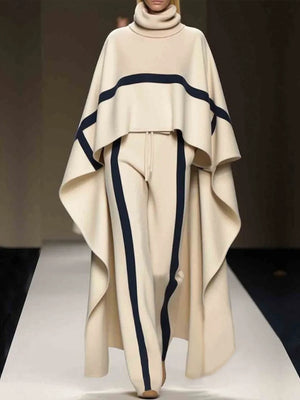 Turtleneck Raglan Sleeves Urban Loose Color Block Blouse