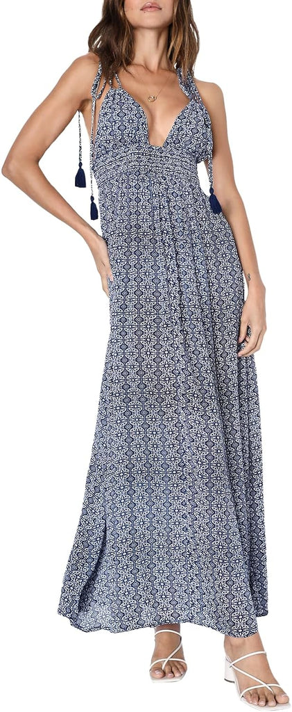 Field Day Spaghetti Tie-Straps Casual Summer Maxi Dress