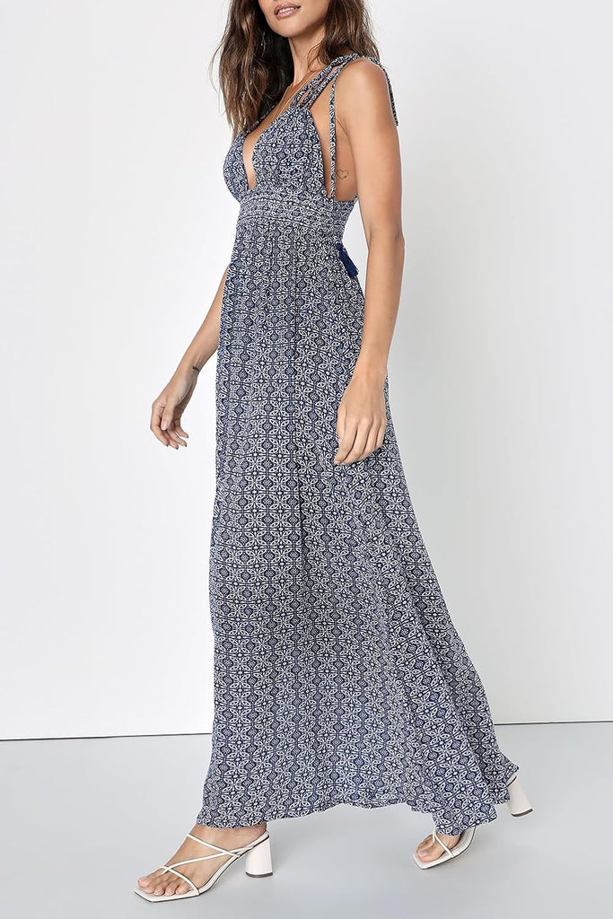 Field Day Spaghetti Tie-Straps Casual Summer Maxi Dress