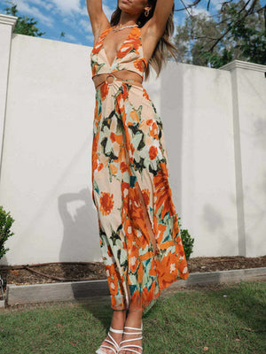 New Hanging Neck Backless Split Dress