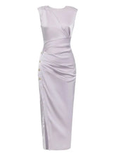 Load image into Gallery viewer, Minimalist Ruched Satin Dress