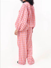 Load image into Gallery viewer, Casual Red Plaid Print Top Elastic Waist Pants Pajama Set