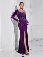 Load image into Gallery viewer, Purple Sequin High-Slit Long Dress