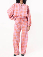 Load image into Gallery viewer, Casual Red Plaid Print Top Elastic Waist Pants Pajama Set