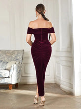 Load image into Gallery viewer, Off-Shoulder Ruched Slit Dress