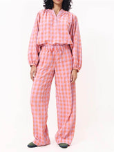 Load image into Gallery viewer, Casual Red Plaid Print Top Elastic Waist Pants Pajama Set