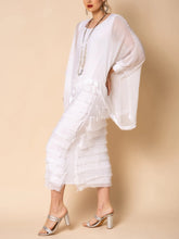 Load image into Gallery viewer, Frayed Trim Tiered Midi Dress