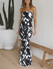 Load image into Gallery viewer, Satin Geometric Print Off Shoulder Maxi Dress