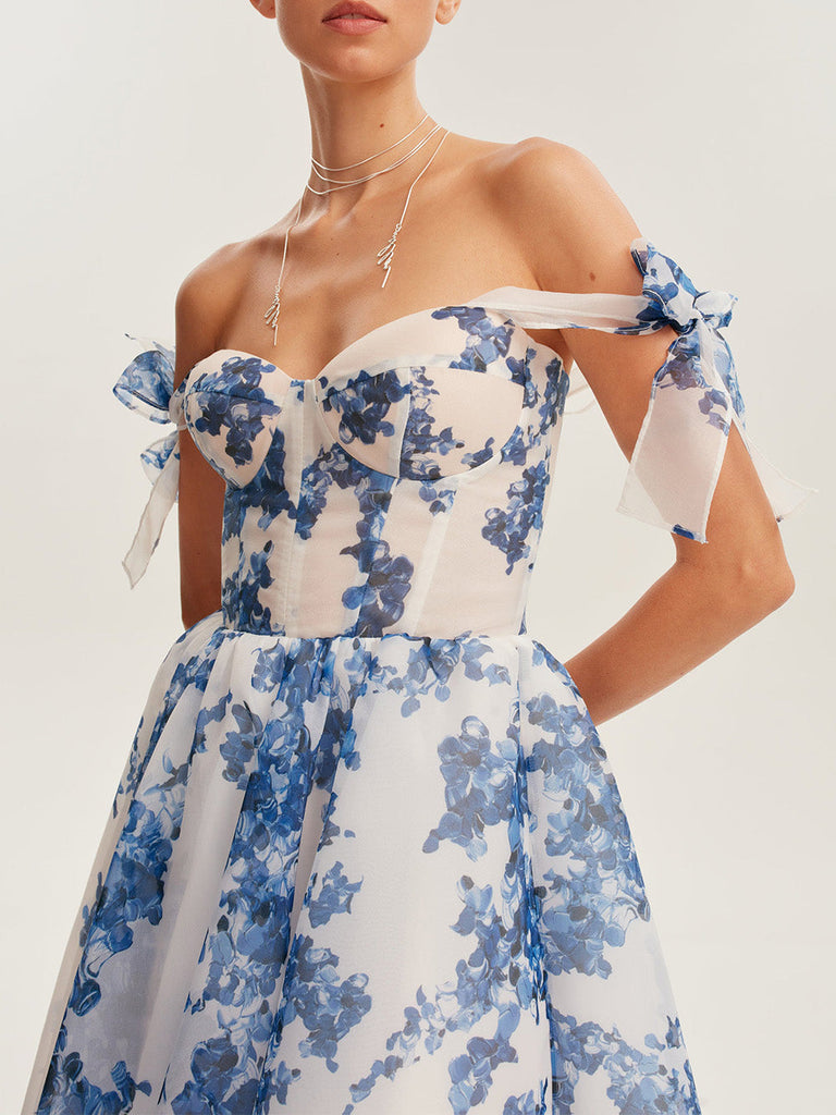 Tender floral midi tie-strap dress