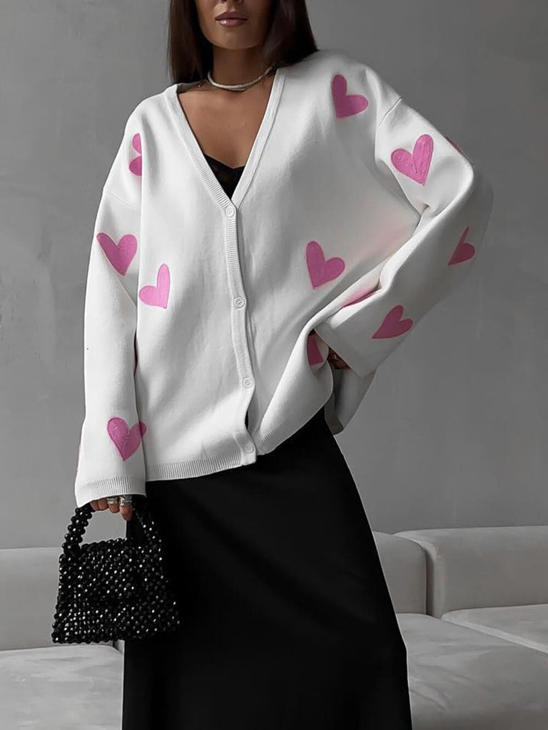 Heart Embroidered Knitted Cardigan