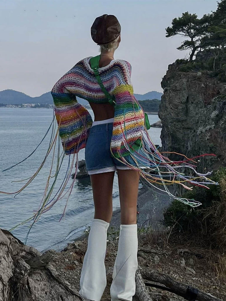 Rainbow Tassel Loose Sweater