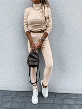 Laden Sie das Bild in den Galerie-Viewer, Casual Daily Solid Draw String Fold Turtleneck Long Sleeve Two Pieces