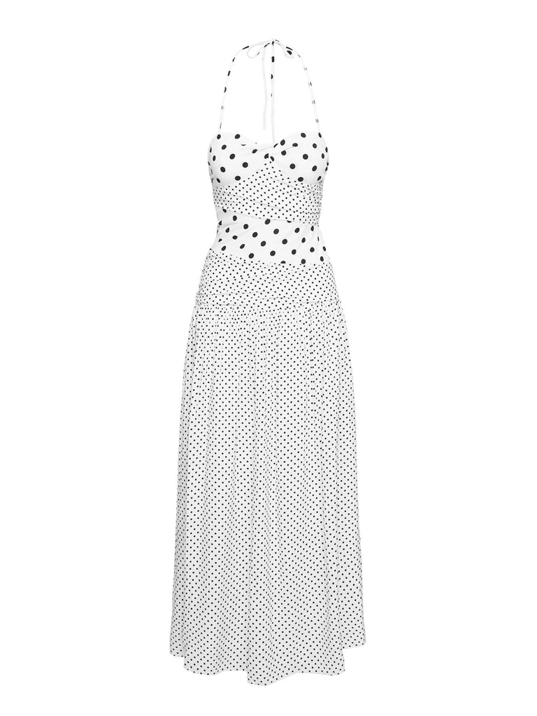 Marguerite White Polka Halter Maxi Dress
