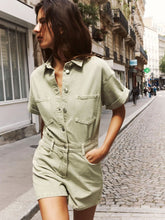 Load image into Gallery viewer, Mini Denim Cuffed-Romper-Green