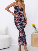 Load image into Gallery viewer, Sweetheart Neck Strap Printed Pleated Mesh Maxi Dress