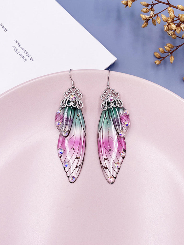 Boucles d'oreilles en cristal d'aile de cigale avec strass irisés et ailes de papillon